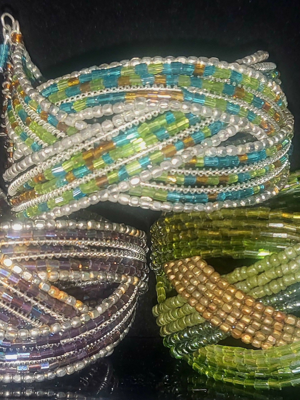 8" Boho Braided Seed Bead Cuff Bracelets- Multi Strand Earthy Layered Stack